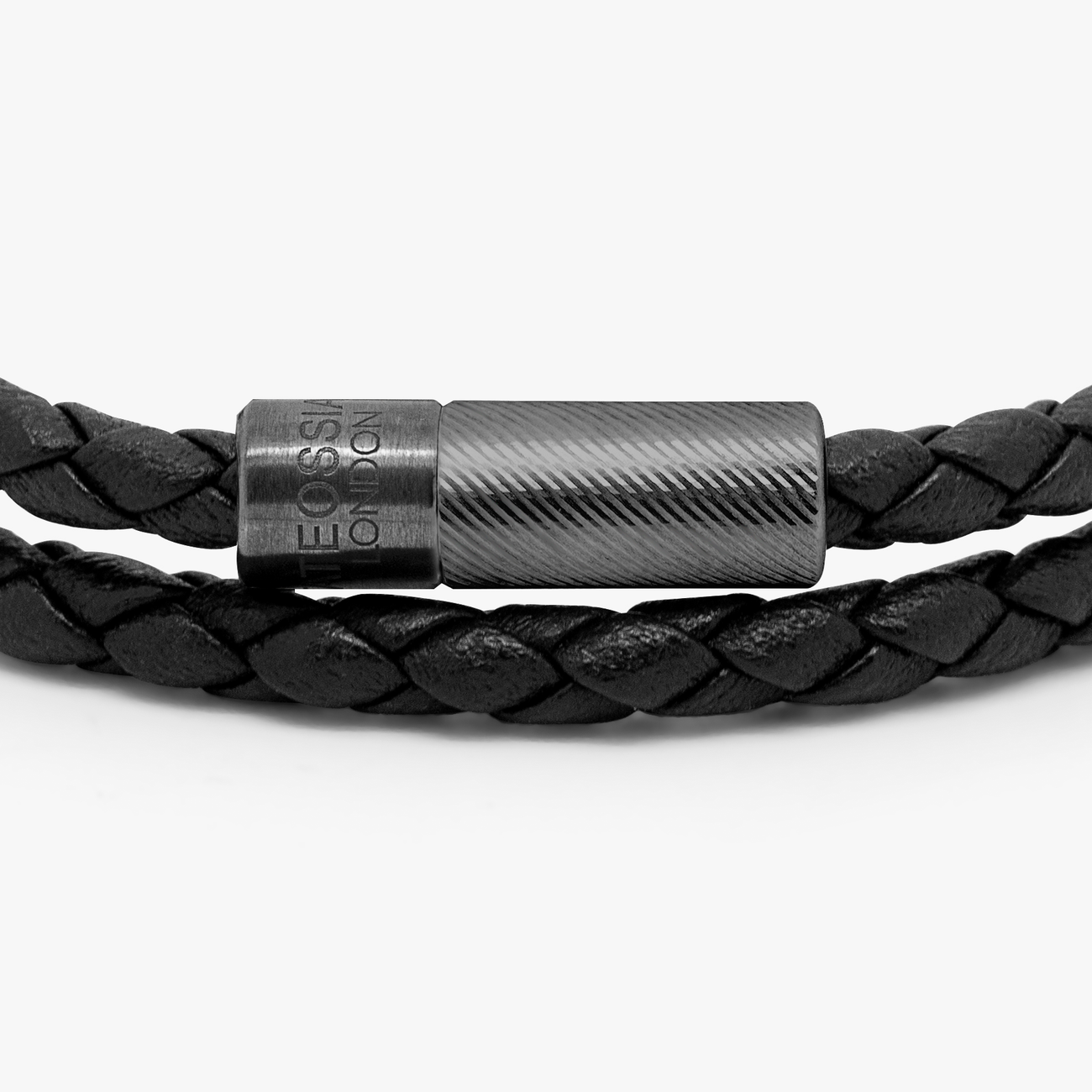 Pop Rigato bracelet in double wrap Italian black leather with black rhodium plated sterling silver